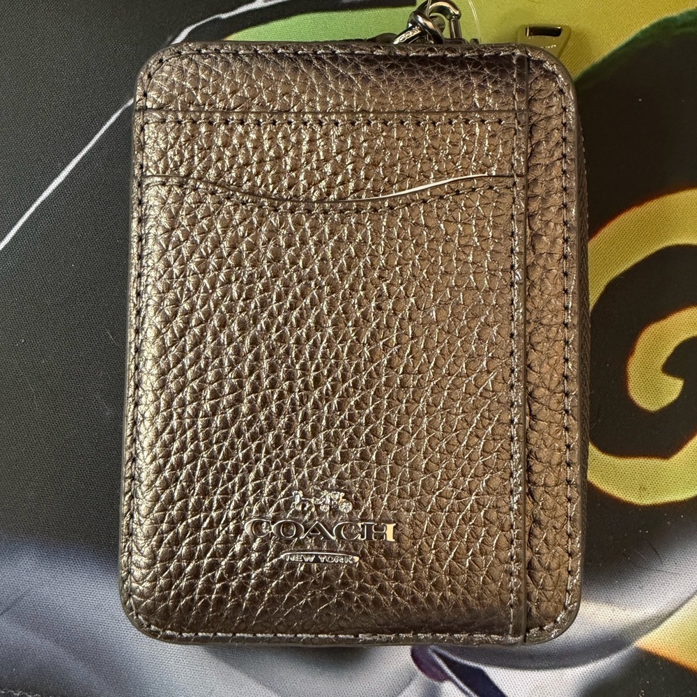 Coach Metallic Pebbled Leather ID Card Case in Bronze